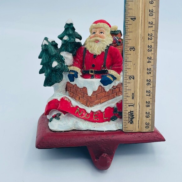 Vintage Santa Claus in Chimney Cast Iron Stocking Holder Mantle Table Top NOEL - Picture 6 of 6